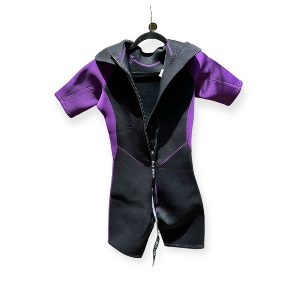 🌻NEW REALON Black Purpl e 3mm Neoprene Shorty Wetsuit Size Medium - Picture 8 of 11
